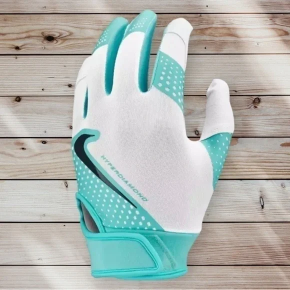 NWT Nike Youth Hyperdiamond 2.0 Batting Glove White Aqua Size Large NEW - Picture 8 of 14